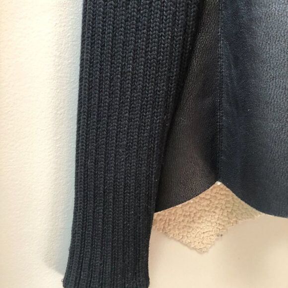 Sam Edelman Sherpa Lined Black Sweater wrap coat w Faux Leather/Shearling size S - Picture 11 of 11